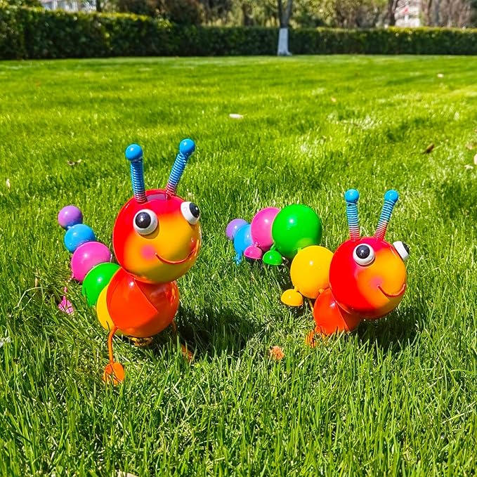 Metal Caterpillar Statue Yard Art Garden Decor for Outside Patio Lawn Ornaments Fence Decorations Gift for Family,Friends,Garden Lovers - Set of 2(Colorful)
