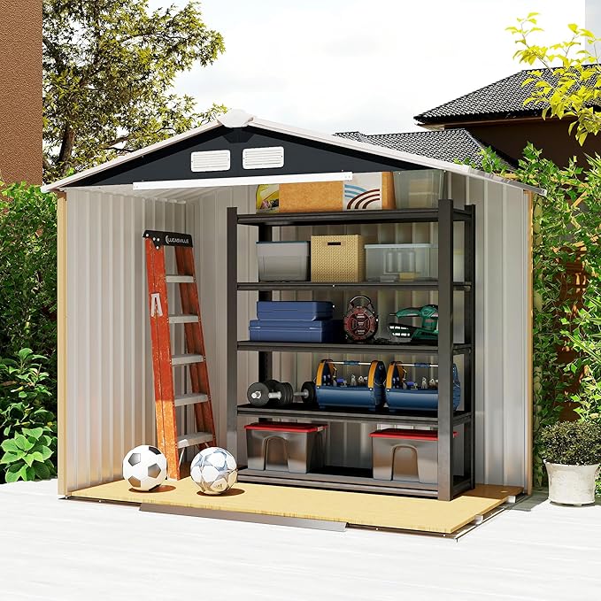 Outsunny 7' x 4' Outdoor Storage Shed, Garden Tool Metal Shed with Foundation Kit, Double Lockable Door, Air Vents and Sloping Roof, for Backyard, Patio, Lawn, Dark Gray