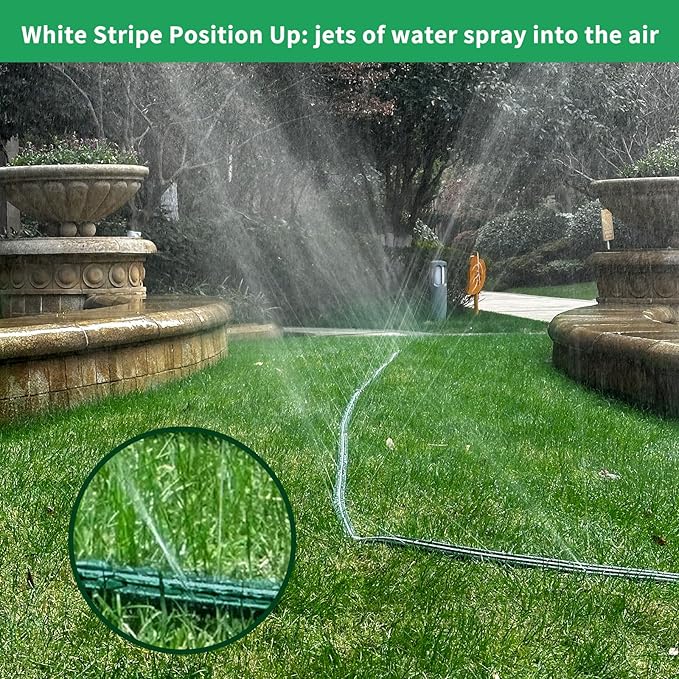 Watoo 2025 50 FT Flat Sprinkler Hose for Lawn Watering Garden Soaker Hose with Holes, Heavy Duty Lightweight No-Kink Water Hose with Stakes, Irrigation Hose, Great Fun for Kids and Dog