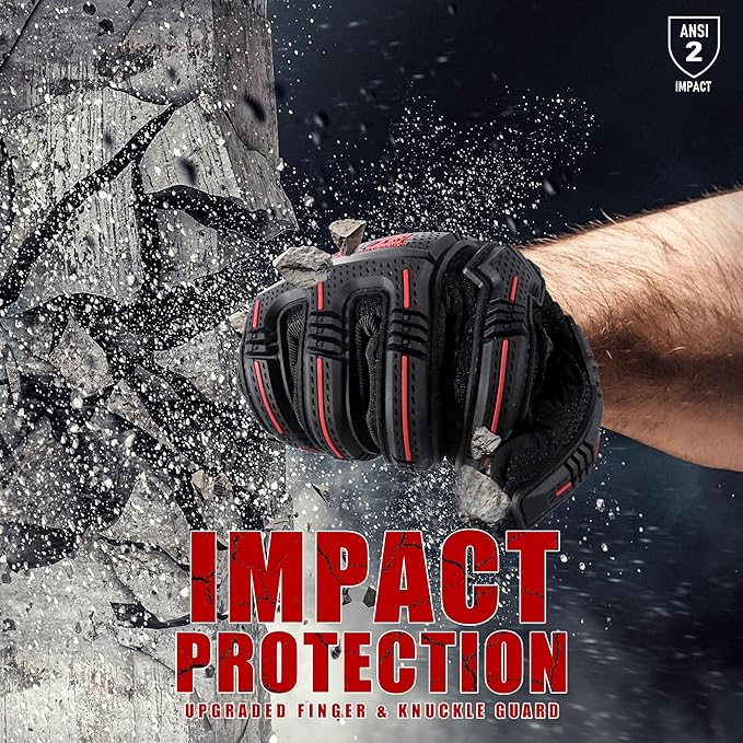 HANDLANDY Anti Vibration Gloves, SBR Padding, TPR Protector, Mechanic Work Gloves (Large, Black)