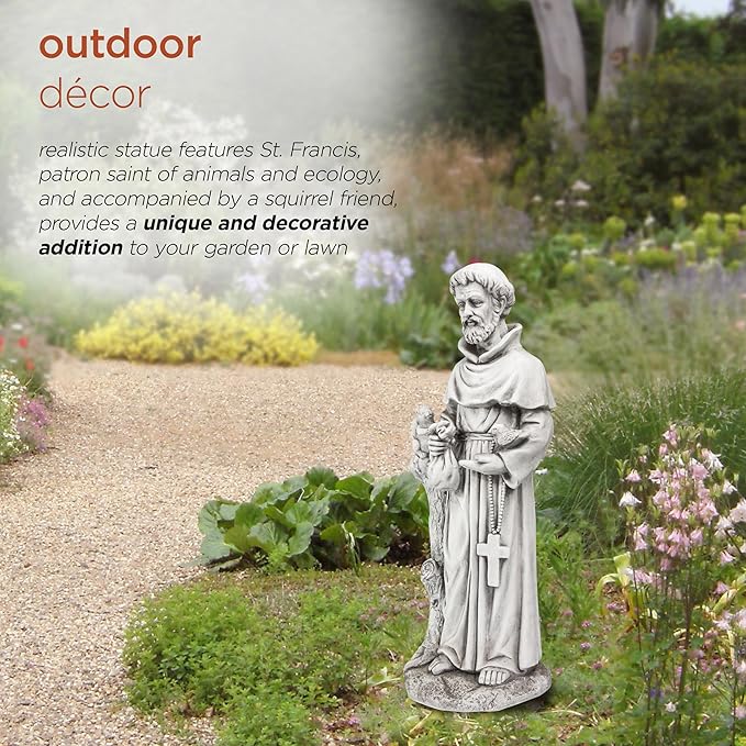 Alpine Corporation QFC102 Outdoor Saint Francis Garden Standing Statue, 31" Tall, Gray