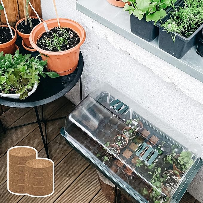 ZeeDix 50pcs(30mm) Compressed Coco Coir Fiber Potting Soil- Coir Medium, Coconut Soil for Indoors or Outdoors, Bonsai, Herbs, Plants, Flowers and Vegetables