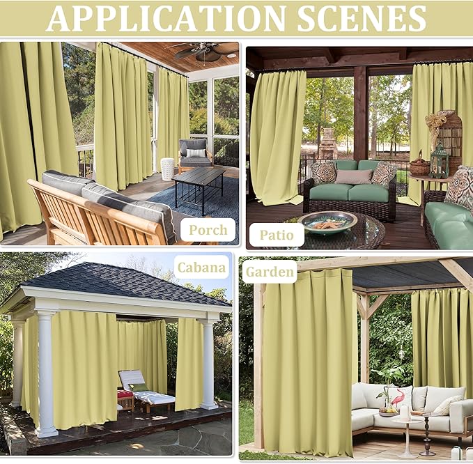 Gazebo Universal Replacement Privacy Curtain,12'×16' Gazebo Outdoor Waterproof Curtains, 4-Panels Sidewall Curtains with Double Zipper for Patio Canopy, Garden and Backyard (Curtain Only)