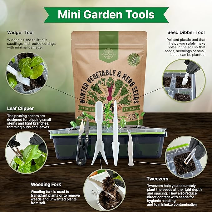 Organo Republic 25 Winter Vegetable & Herb Garden Seeds Variety Pack for Outdoors & Indoor Home Gardening 5000+ Non-GMO Heirloom Seeds Broccoli Beet Carrot Cabbage Radish Pea Mint Thyme Parsley