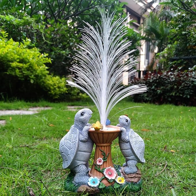 Solar Turtle Garden Statues with LED Lights, Resin Turtles Figurine Outdoor Decorations Colour Changing Optical Fiber Solar Light, Outside Art Decor for Lawn,Yard, Unique Housewarming Gifts