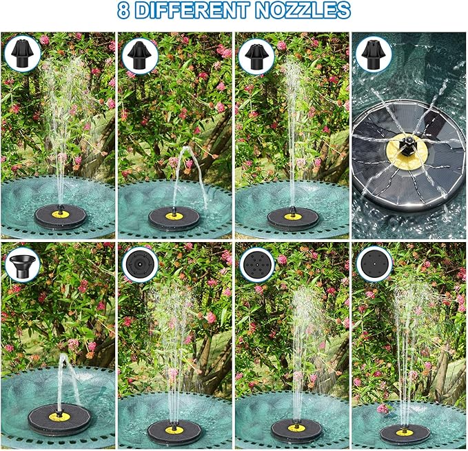 Solar Bird Bath Fountains,3.5W Glass Panel Solar Fountain Pump for Bird Bath No Battery,Solar Water Fountain Outdoor With 4 Fixed Pipes 7 Nozzles(Black)