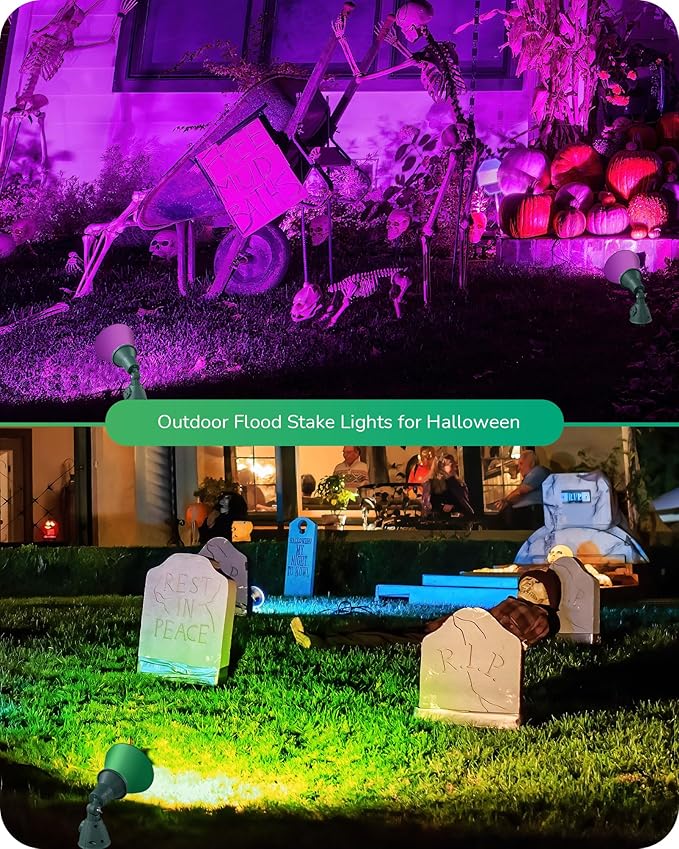 EDISHINE Halloween Dusk to Dawn 120V Outdoor Spotlight, Waterproof LED Outdoor Flood Stake Lights, E26 Base, Max 150W PAR38 Bulb (Not Included), 6FT Cord, 90° Adjustable Head, 2 Pack