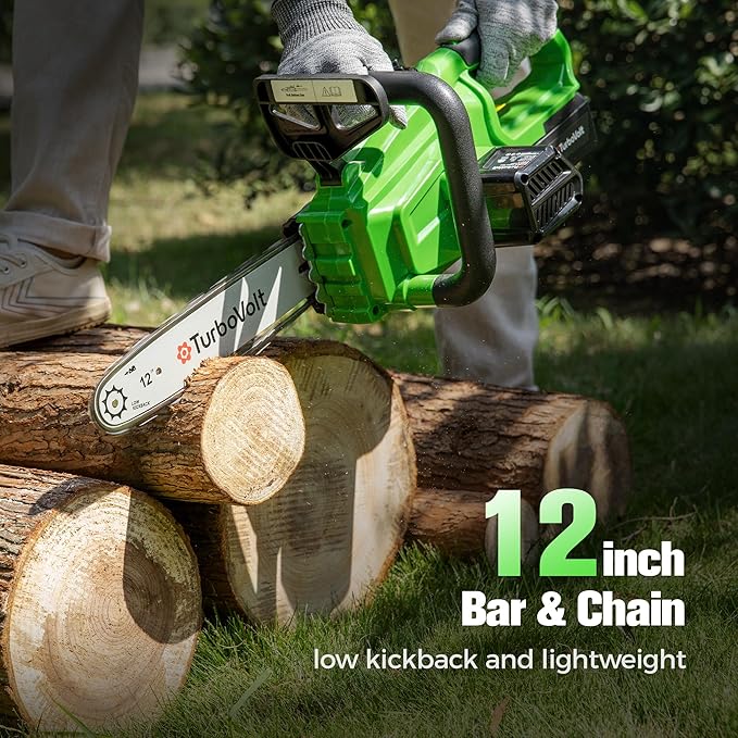 12" Cordless Chainsaw, 20V Battery Powered Chainsaw, Electric ChainSaw Cordless with 4.0Ah Battery and Charger, Brushless Rechargeable Chain Saw with Auto Lubrication for Wood Cutting, Tree Pruning