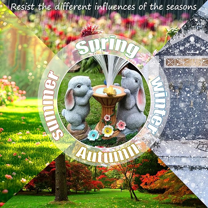 Solar Rabbit Garden Statues Outdoor Decor with LED Lights, Resin Rabbits Figurine Lights Decorations Colour Changing Fiber Optical Light, Outside Lawn Decor for Yard, Unique Housewarming Gift