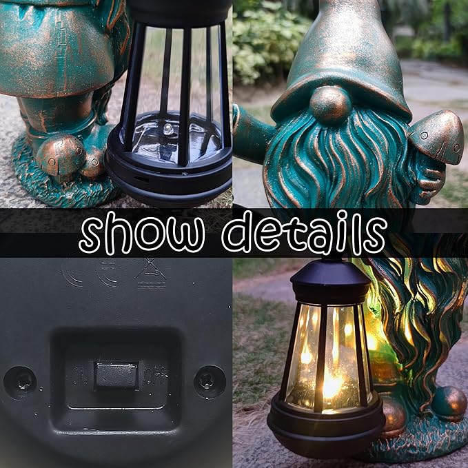 Gnomes Garden Statue Outdoor Décor with Solar Lights Lantern,Gnome Solar Light Figurines Outside Decorations for Yard,Lawn Patio, Balcony, Unique Housewarming Gifts