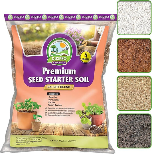 DUSPRO Recycle 4 QRT Seed Starter Soil Pre-Mixed 4in1 Seed Starting Mix for Young Plant Seeds, Soilless Formula Moisture Retention, Aeration & Nutrient Seed Starting Soil