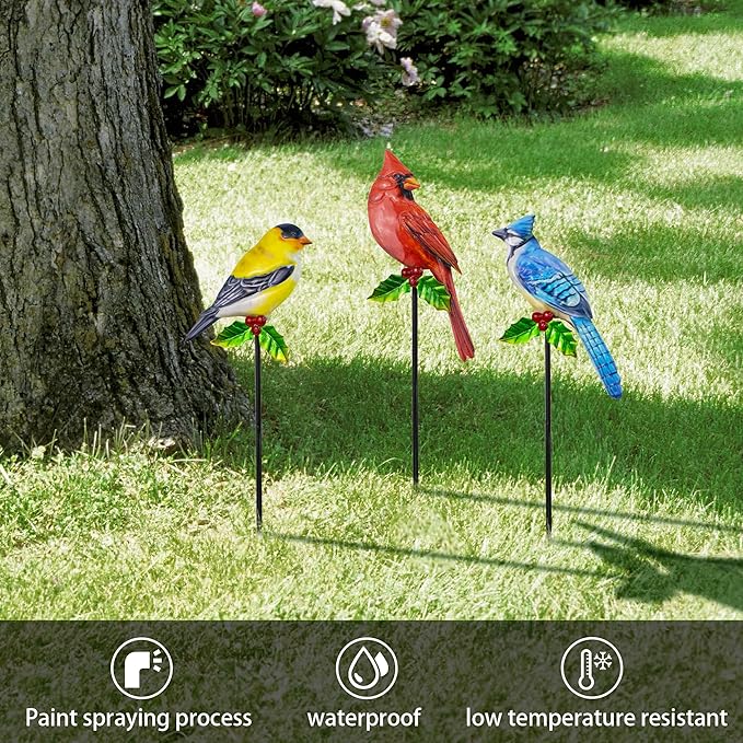 3 Pack Birds Metal Decorative Garden Stakes - 20 Inch Shaker Patio Decor Art and Rust Resistant Metal Garden Decor for Indoor and Outdoor Decor - Perfect for Patio and Lawn Ornaments