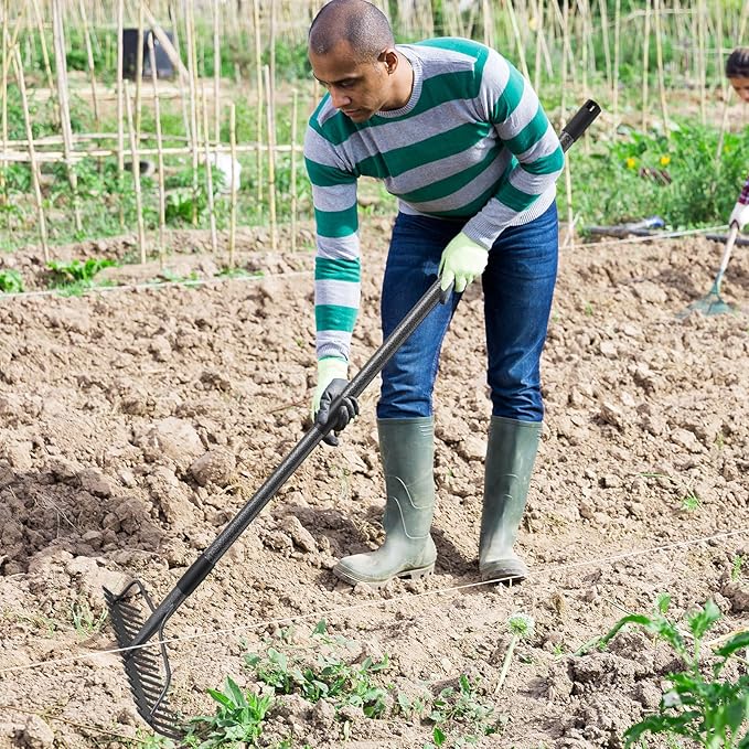 60'' Bow Rake Heavy Duty Garden Rake with Stainless Steel Handle,Tines Metal Head Rake Tool for Loosening Soil Gathering Leaf Leveling Lawn Farming Land Management Yarn Thatch Rake