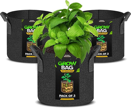 Utopia Home 3 Pack 15 Gallon Grow Bags, 300G Thickened Nonwoven Plant Fabric Pots for Outdoor, Grow Pots, Garden Plant Bags, Aeration Fabric Planters for Fruits, Vegetables and Flowers