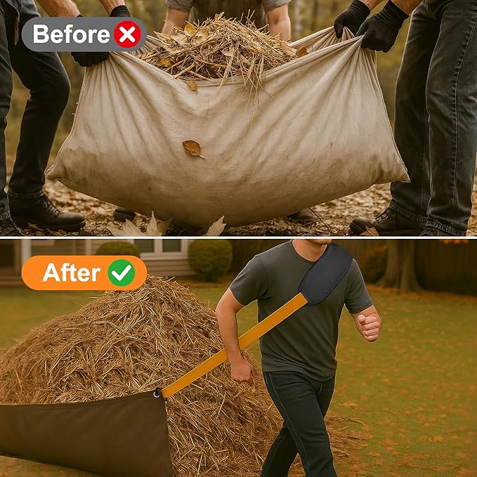 2 Pcs Heavy Duty Leaf Tarp Strap, 10.2 ft Yard Tarp Pulling Tool, Reusable Waste Tarps Shoulder Strap for Efficient Outdoor Leaf Debris Cleaning and Moving
