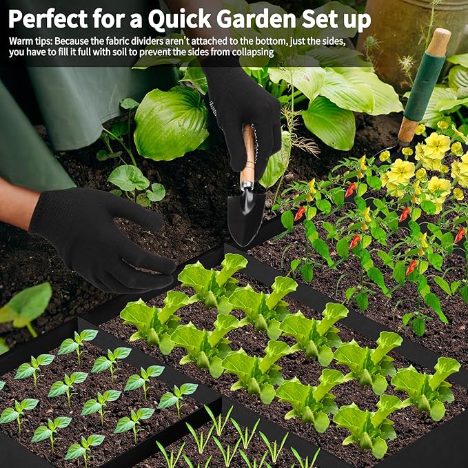 Fabric Raised Garden Bed, Large Garden Grow Bags Rectangle Breathable Planting Containers with 4 Grids Reusable Heavy Pot Garden Tools for Vegetables Flowers Plants (6ft x3ft x1ft, 128 Gallon Vol.)