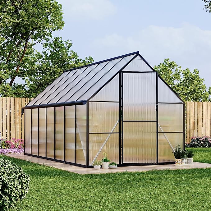 8'x14' Aluminum-Framed Polycarbonate Greenhouse, Heavy Duty Polycarbonate Greenhouse With Quick Setup Structure and Roof Vent, Large Enhanced Aluminum GreenhouseKit for Outdoors