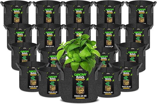 Utopia Home 20-Pack 3 Gallon Fabric Grow Bags, 300G Thickened Fabric Planters Pots, Aeration Fabric Pots with Handles, Nonwoven Fabric Bags Suitable for Vegetables Flowers Mushroom