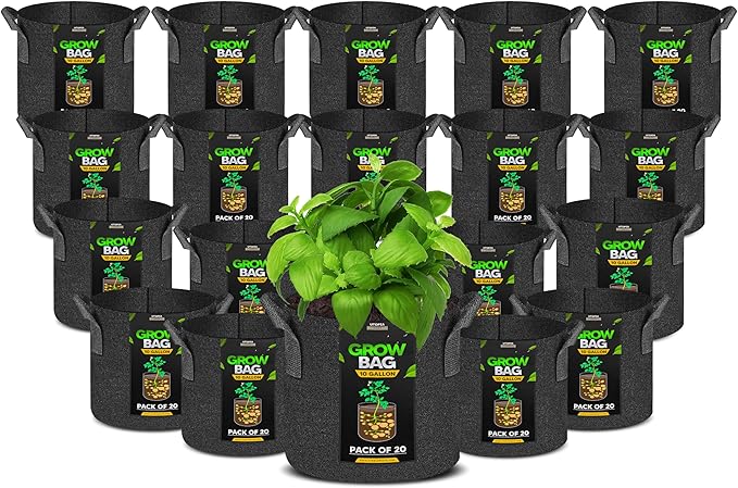 Utopia Home 20 Pack 10 Gallon Grow Bags, 300G Thickened Nonwoven Plant Fabric Pots for Outdoor, Grow Pots, Garden Plant Bags, Aeration Fabric Planters for Fruits, Vegetables and Flowers