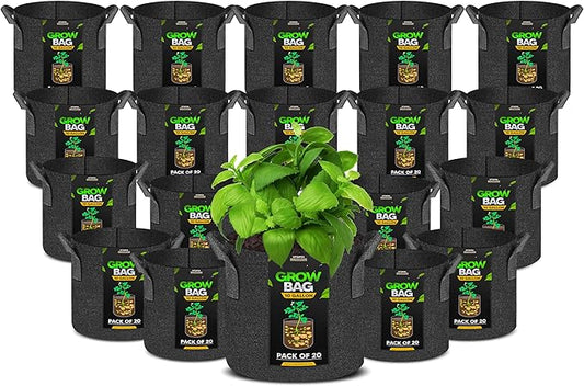 Utopia Home 20 Pack 10 Gallon Grow Bags, 300G Thickened Nonwoven Plant Fabric Pots for Outdoor, Grow Pots, Garden Plant Bags, Aeration Fabric Planters for Fruits, Vegetables and Flowers