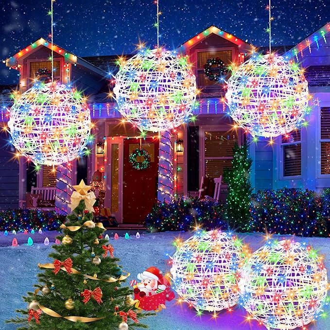 Christmas String Lights Outdoors,4 Pack 15.74" Sphere Lights,Ball Tree Garden Globe Lights for Home, Party, Christmas, Porch Patio,Wedding, Garden,Tree Decoration with Plug