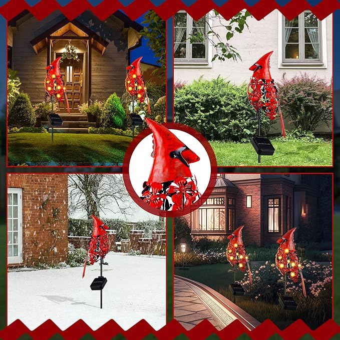 VIHOSE 2 Pcs Cardinal Gift Decor Cardinal Solar Lights for Outside Garden Stake Metal Red Bird Solar Lights Gift Outdoor Stake Grave Patio Yard Lawn Porch Cemetery Decoration for Mom Grandma Women