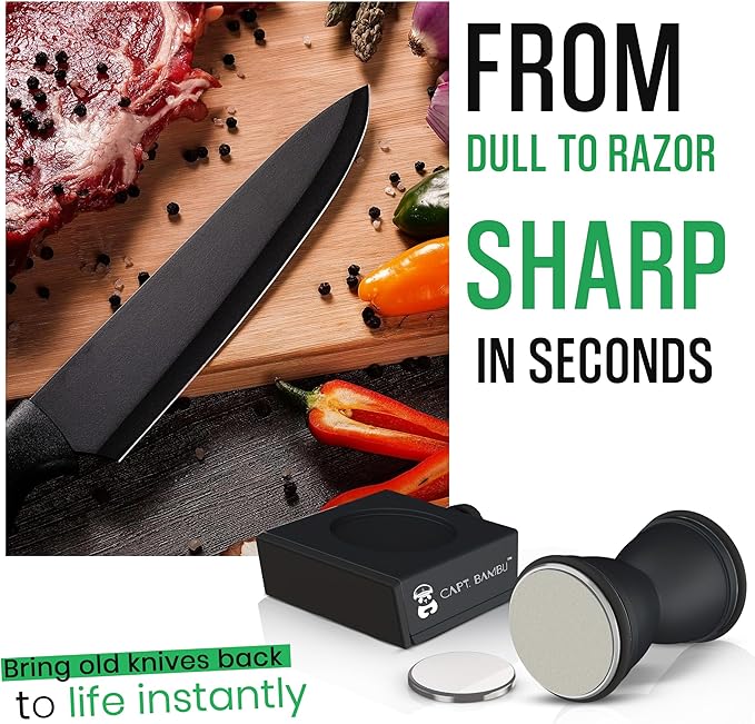 Rolling Knife Sharpener Kit - Crafted with Premium Stainless Steel | Kitchen Knife Sharpener Includes a 400 Grit Diamond Disc to Restore Sharpness and a Ceramic Disc to Polish and Smooth the Blade