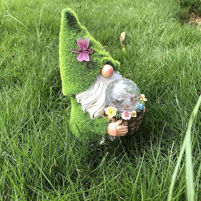 Garden Gnomes Statues, Outdoor Gnome Decorations for Yard Patio Lawn Porch, Home Decor Sculpture Figurine Holding Flower Basket Solar Lights, Cute Ornaments Ideal Gifts