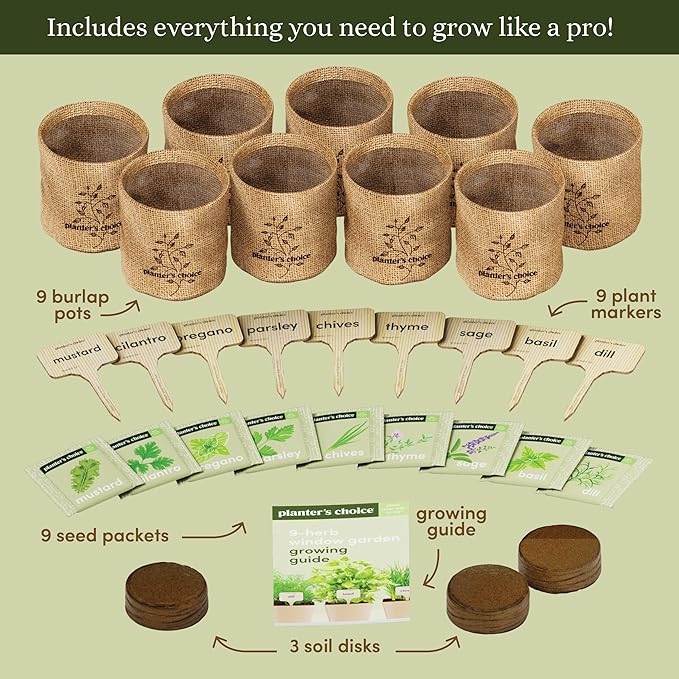 9 Herb Indoor Window Garden Kit - House Plants Seeds - Best Unique Easter Gift Ideas for Women, Mom, Friend, Her, Birthday, Housewarming, Mother - New Home Kitchen Gifts - Live Plant Starter