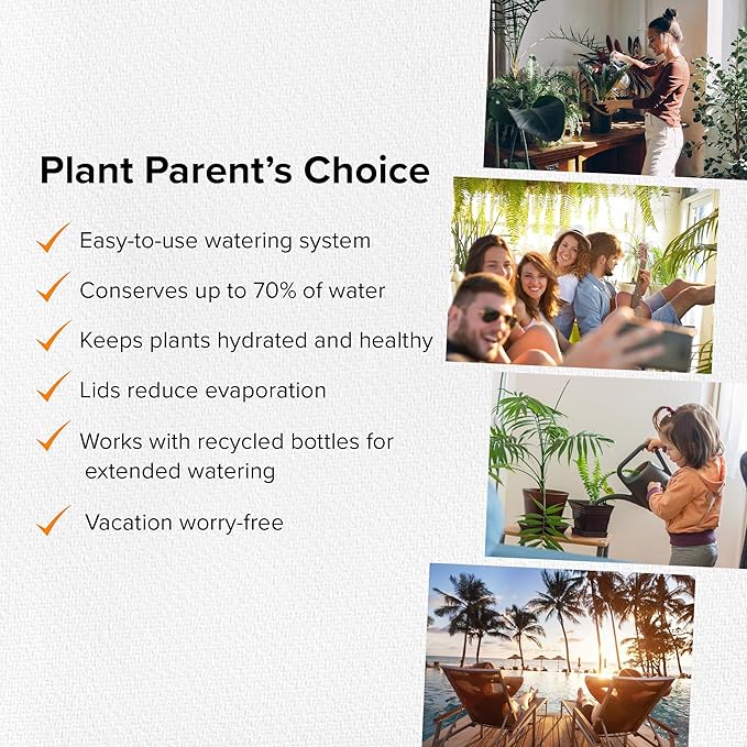 Terracotta Plant Watering Spikes - Medium - Set of 4 with Lids Ideal for 5"-8" Pots Perfect Vacation Plant Watering System & Everyday Use for Busy Plant Lovers to Water Plants