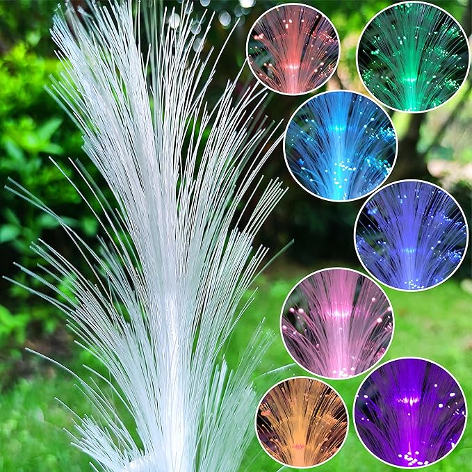 Solar Rabbit Garden Statues Outdoor Decor with LED Lights, Resin Rabbits Figurine Lights Decorations Colour Changing Fiber Optical Light, Outside Lawn Decor for Yard, Unique Housewarming Gift