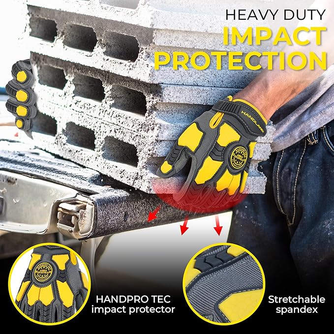 HANDLANDY Anti Vibration Gloves, SBR Padding, TPR Protector, Mechanic Work Gloves (Large, Black)