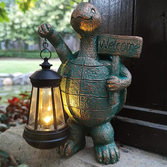 Turtle Garden Statue Outdoor Décor with Solar Lights Lantern,Turtle Solar Light Figurines Outside Decorations for Yard,Lawn,Patio, Balcony, Unique Housewarming Gifts