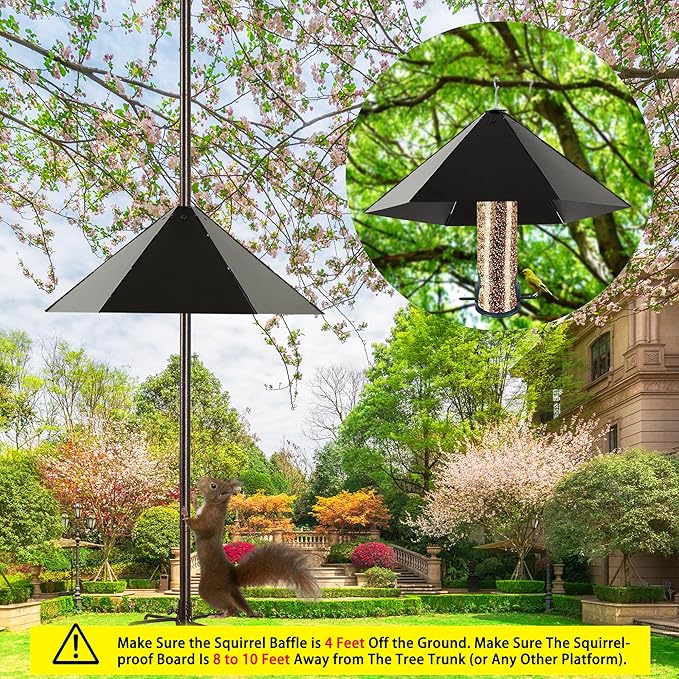 Widened 19" Metal Squirrel Baffle for Bird Feeder Poles - Outside Baffle Guard, Weatherproof Outdoor Squirrel Proof Protector with Matte Black Finish (2 Pack)