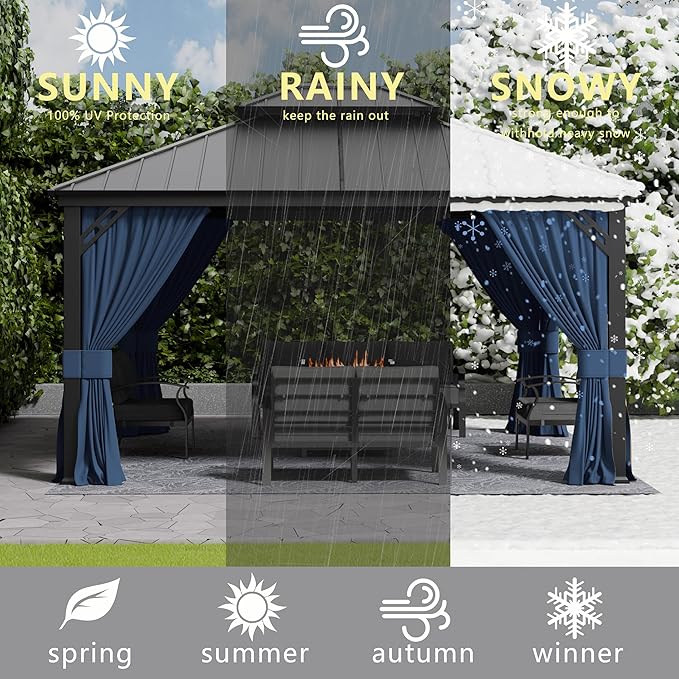 12x14ft Hardtop Gazebo Double Roof, Outdoor Pavilion with 2-Layer Hard top Galvanized Iron Frame Garden Tent, Suitable for courtyards, backyards, Decks, and Grass