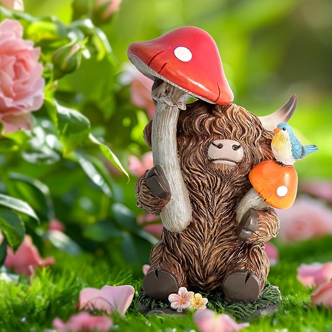 Highland Cow Figurine for Garden Decor,Garden Cow Decor for Outdoor Statues,Highland Cow Decorations for Outdoor Indoor Patio Yard Lawn Home Bathroom Shelf Decor,Animal Statues Cows Gifts for Women