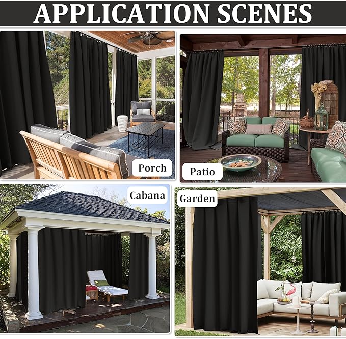 Gazebo Universal Replacement Privacy Curtain,12'×16' Gazebo Outdoor Waterproof Curtains, 4-Panels Sidewall Curtains with Double Zipper for Patio Canopy, Garden and Backyard (Curtain Only)
