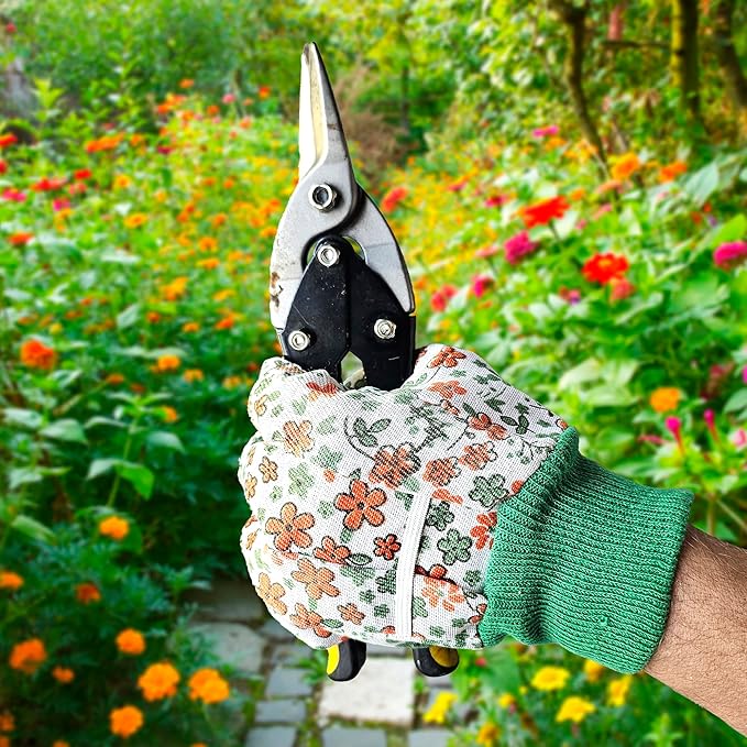 Floral Gardening Gloves for Women, 9 Inch. 6 Pairs Cotton Work Gloves with Knit Wrist. Gardening Gifts for Women
