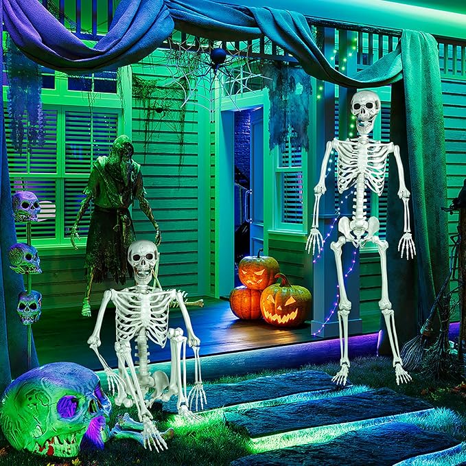 Halloween Skeleton, Realistic Life Size Skeleton with Movable Joints for Halloween Party Haunted House Indoor Outdoor Decoration (5.4ft-1P)