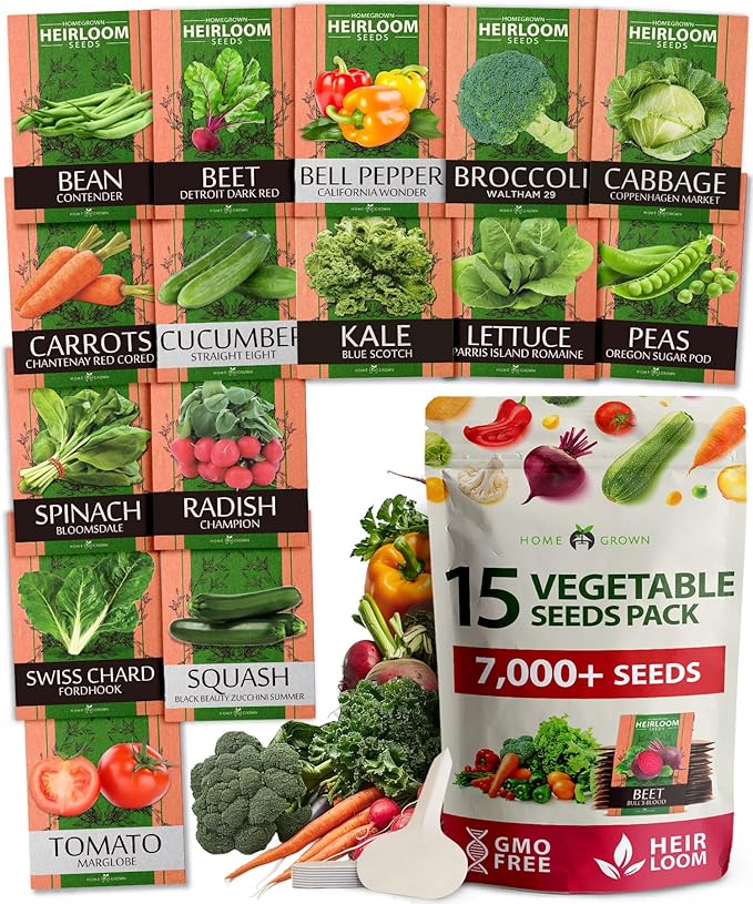 15 Heirloom Vegetable Seeds - Survival Bugout Seeds and Essential Emergency Prepper Gear - Non GMO Vegetable Seeds for Planting Home Garden Pack