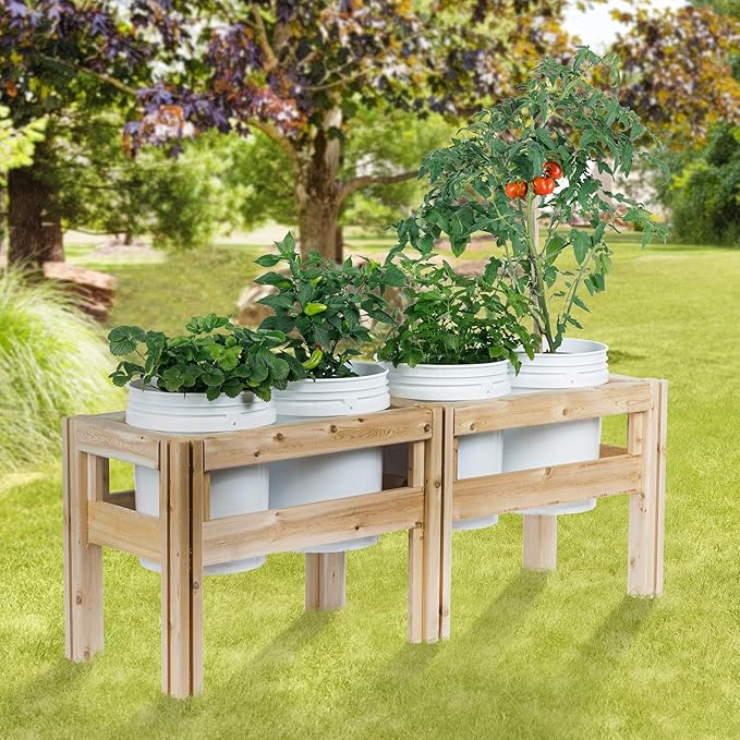 Greenes Fence Four Bucket Elevated Cedar Wood Garden Frame, 54 in. x 16 in. x 20 in. - Made in USA with North American Cedar