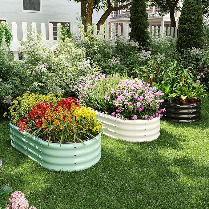 Galvanized Metal Planter Raised Garden Bed Kit for Gardening Outdoor,4x2x1ft Planter Grow Garden Box Raised Flower Bed,Long Vegetable Clearance Herb Raised Garden Beds for Gardening White