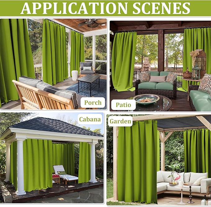 Gazebo Universal Replacement Privacy Curtain,12'×16' Gazebo Outdoor Waterproof Curtains, 4-Panels Sidewall Curtains with Double Zipper for Patio Canopy, Garden and Backyard (Curtain Only)