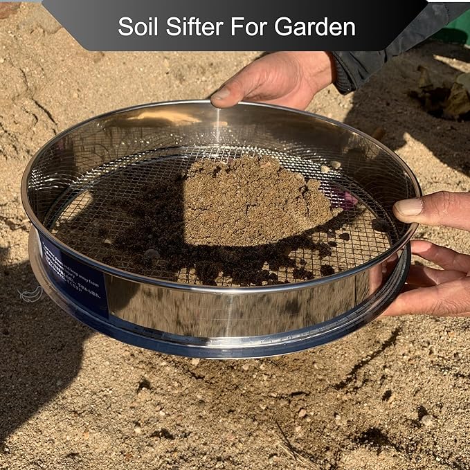 Garden Soil Sifter -10" Sifting Pan-Sieve for Sand Rocks Dirt Compost (1/12”Mesh Screen)