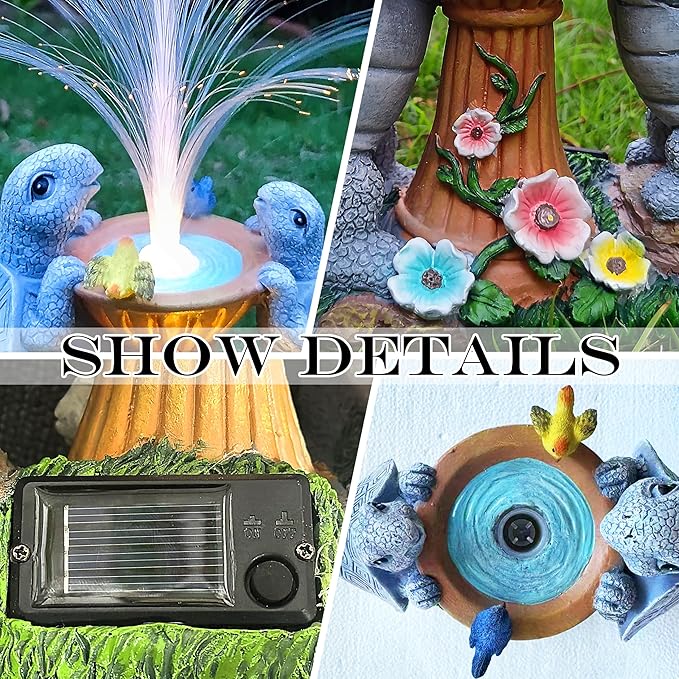 Solar Turtle Garden Statues with LED Lights, Resin Turtles Figurine Outdoor Decorations Colour Changing Optical Fiber Solar Light, Outside Art Decor for Lawn,Yard, Unique Housewarming Gifts