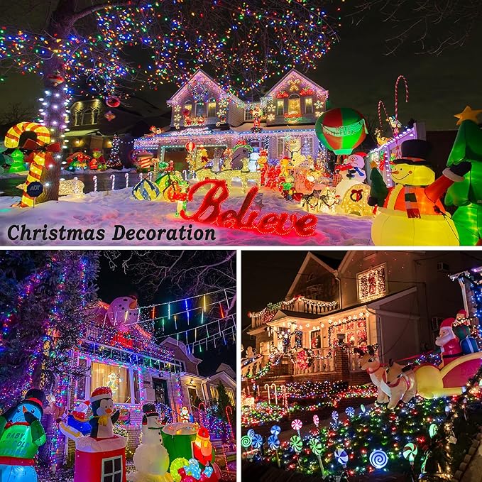KNONEW 197FT 500 LED Christmas Lights Outdoor String Lights 8 Modes & Memory Fairy Light Plug in Waterproof LED String Lights for Xmas Yard Tree Wedding Party Holiday Decorations (Multicolor)