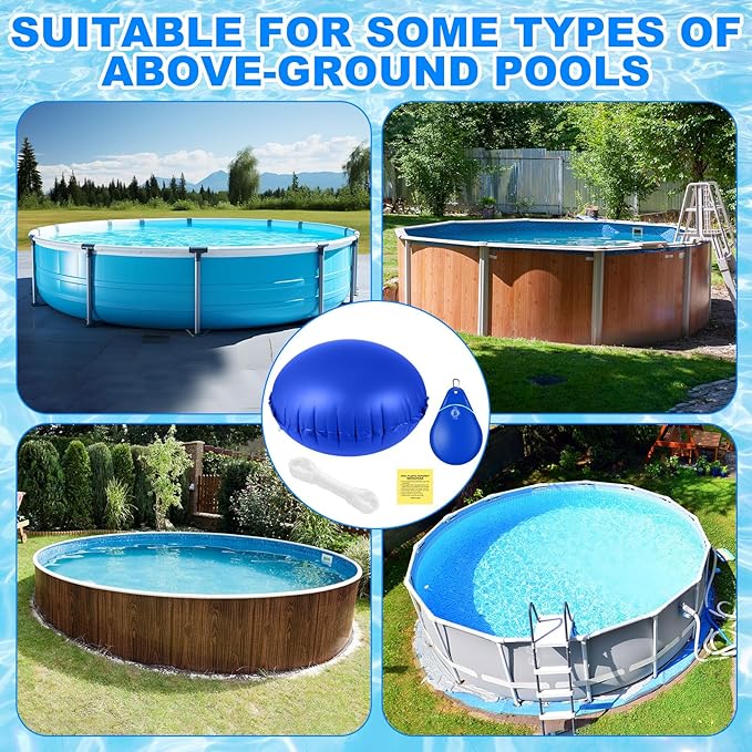 Hungdao 4ft Pool Pillow Cover for Above Ground with 12 Pcs Inflatable Pool Cover Weight with Hook Winter Ice Antifreezing Hanging Bag with Rope and Connection Buckle(Royal Blue,4ft,Round)