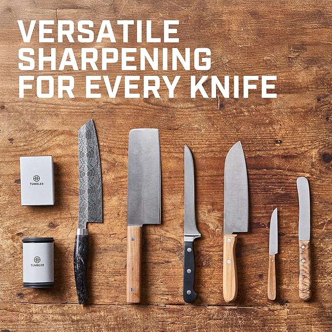 TUMBLER Pro Rolling Knife Sharpener™ - Knife Sharpening Made Easy - Rolling Knife Sharpening Kit with Removable Disc System - Includes 4-Layer Diamond Sharpening Disc & EdgeBoost Ceramic Disc (Grey)