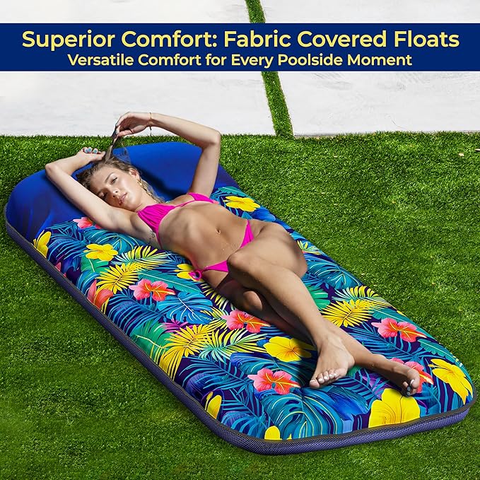 JAMBO Pool Floats, Large Fabric Pool Float, Comfortable Oversized Pool Floats for Adults, Heavy Duty Pool Air Mattress, Inflatable Lounge Raft, Tanning Pool Lounger, Tanning Chair, Pool Toys