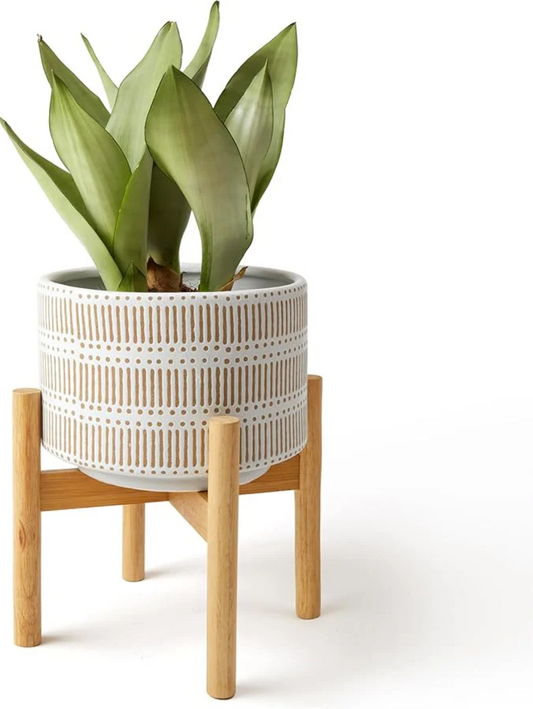 Elevate Your Home: LA JOLIE MUSE Ceramic Plant Pot with Wood Stand
